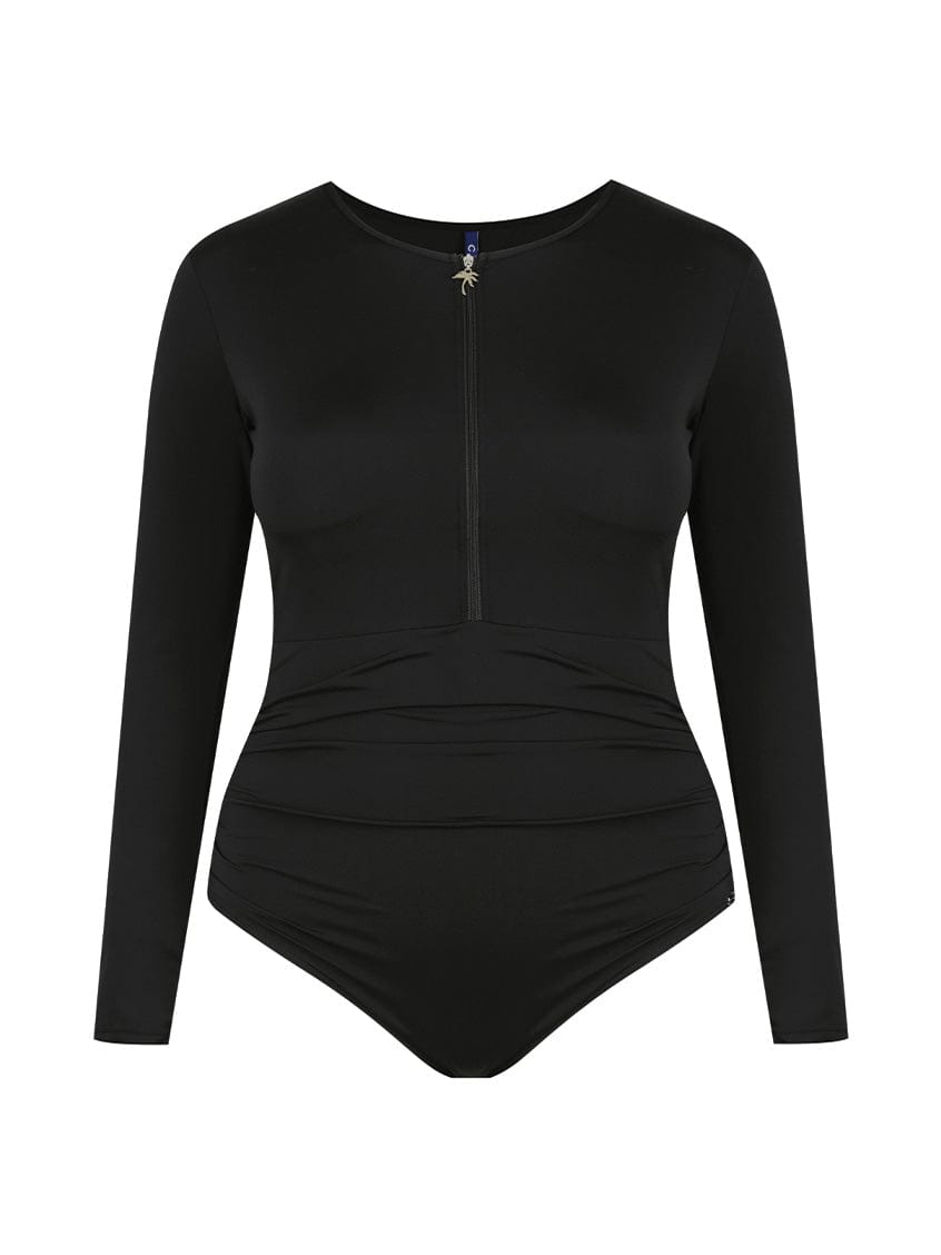 black chlorine resistant long sleeve one piece