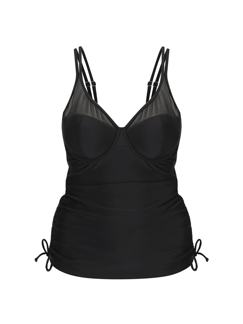 black mesh detail tankini with side ruching