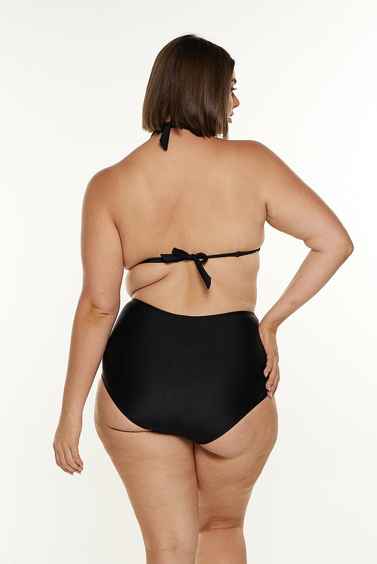 model showing back tie of women's triangle bikini top