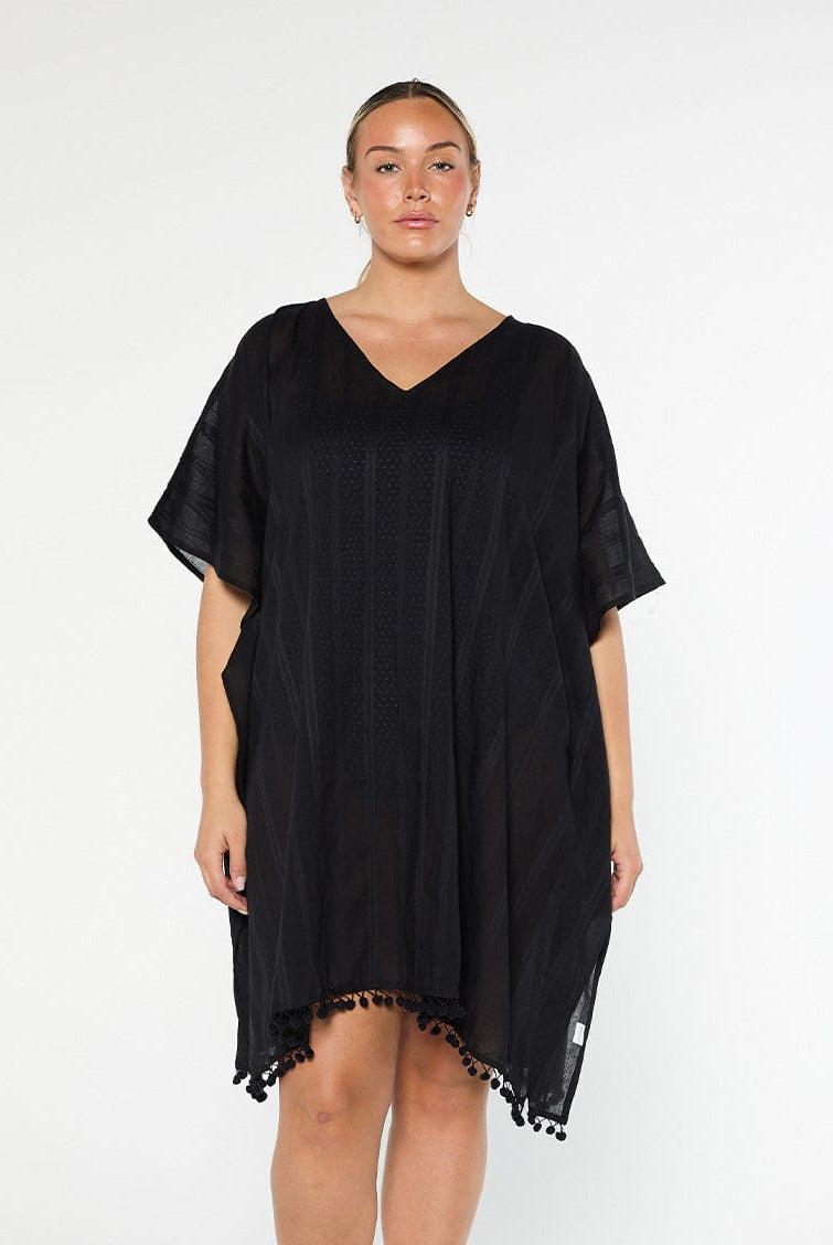 model wearing black cotton kaftan cover up