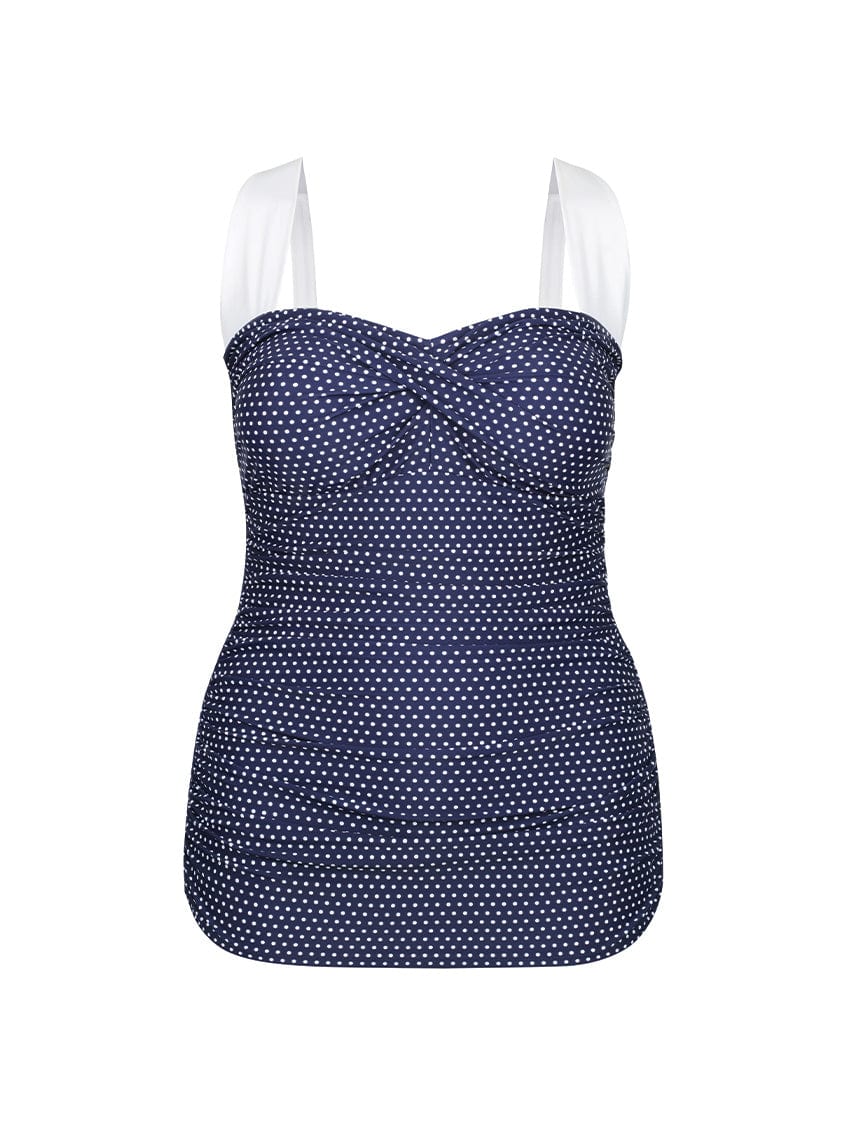 navy polka dot retro style one piece
