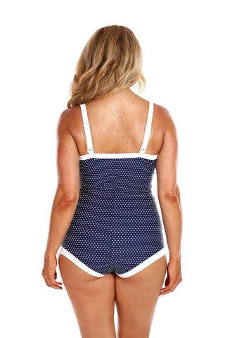 Navy & White Dots Boyleg One Piece With Bow