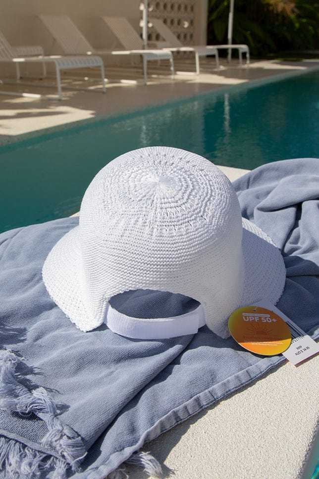 white adjustable pool hat