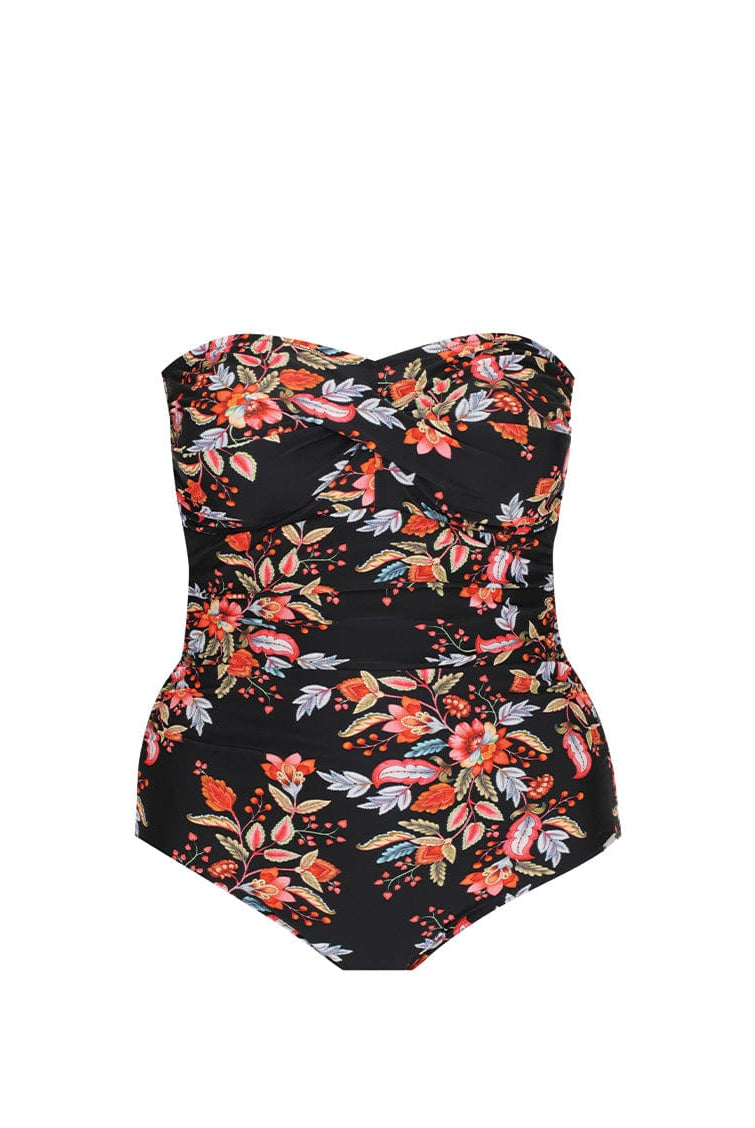 black and red floral bandeau swimsuit