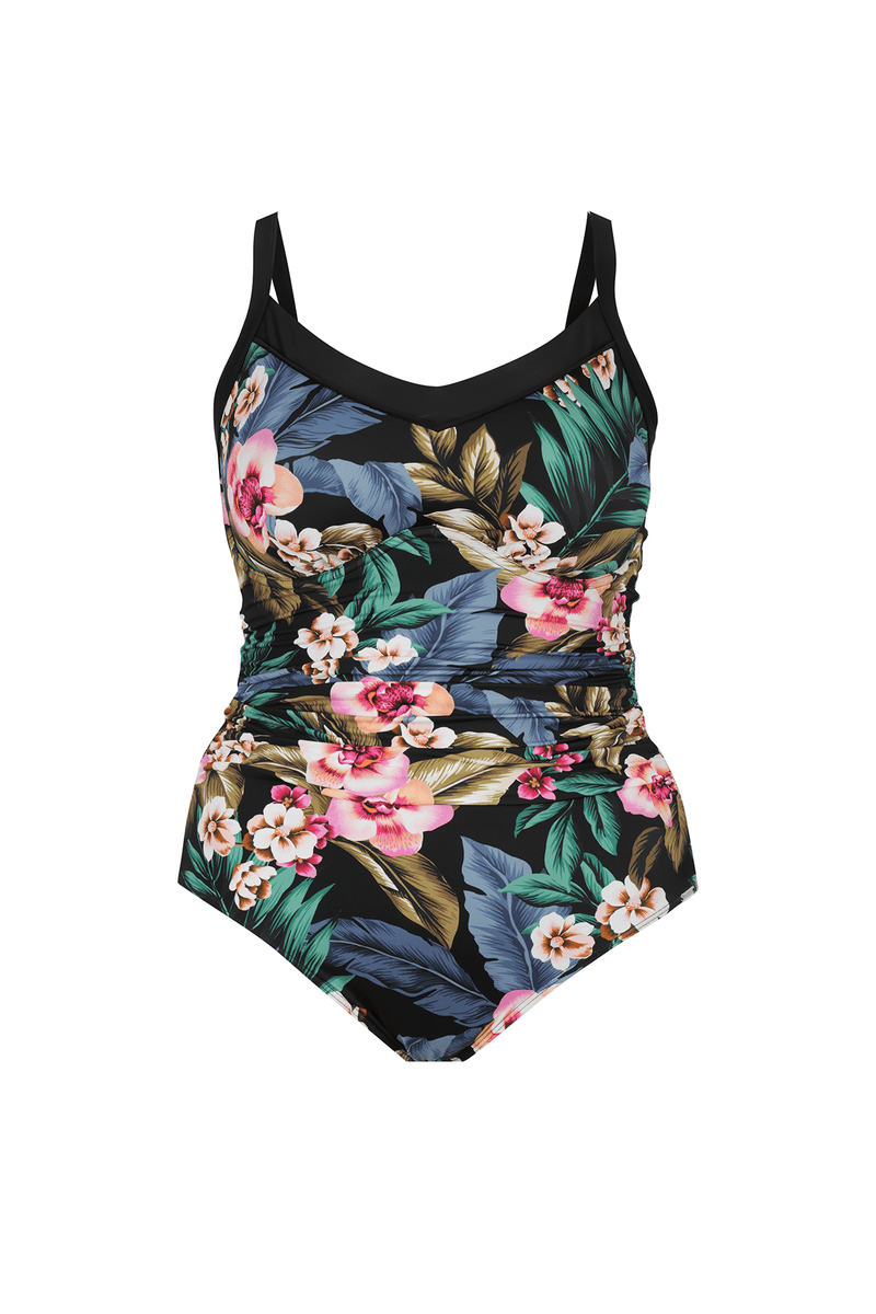 Curvy black floral underwire swimsuit