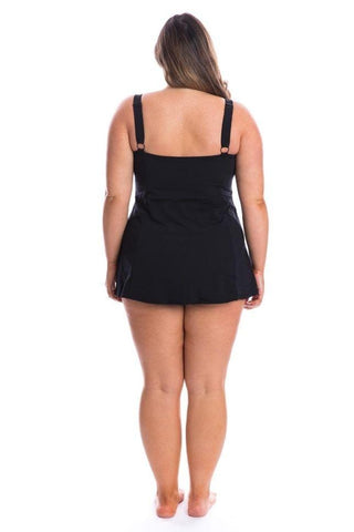 Chlorine Resistant Black Wide Strap Panelled Swim Dress