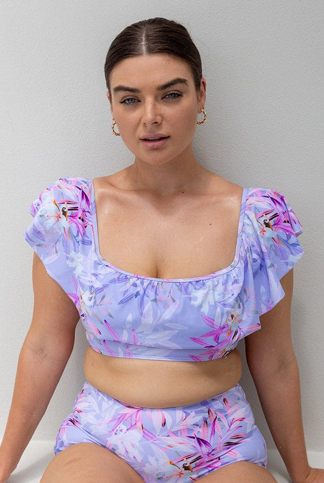 lilac bikini top with cap sleeves