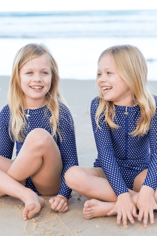 Navy & White Dots Long Sleeve Kids One Piece