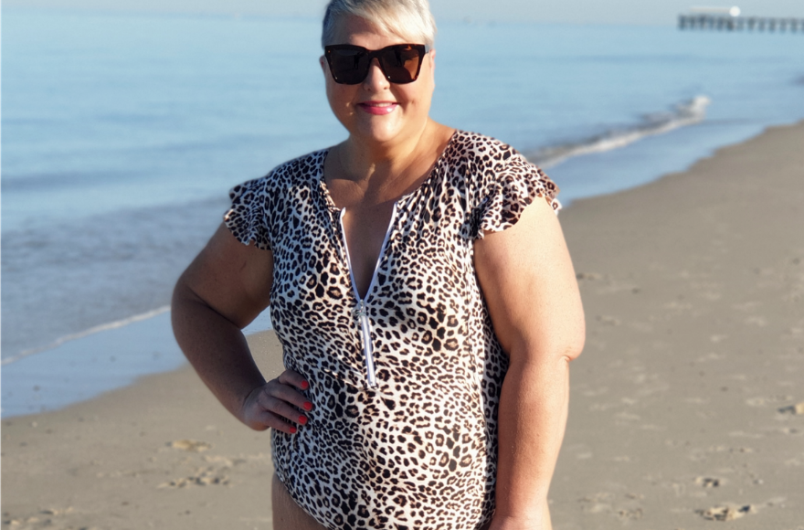 Jenni Eyles in Leopard Frill Sleeve One Piece