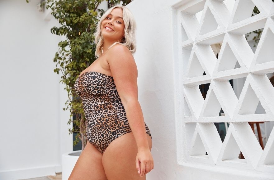 Leopard Twist Front Bandeau One Piece Swimsuit