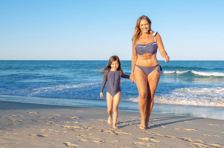 Navy and White Dots Bandeau bikini top and tie side pant