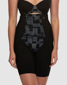 Black shapewear garment with geometric pattern on a white background