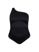 Ghost mannequin of black one shoulder one piece swimwear
