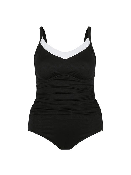 Ghost mannequin black with white stripe underwire swimsuit