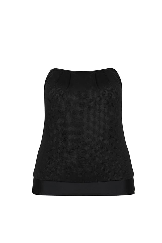 Ghost mannequin black flouncy bandeau tankini