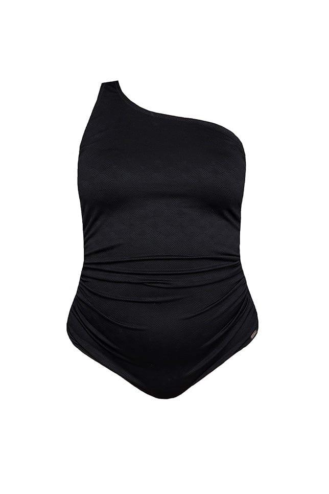 Ghost mannequin black textured one shoulder one piece