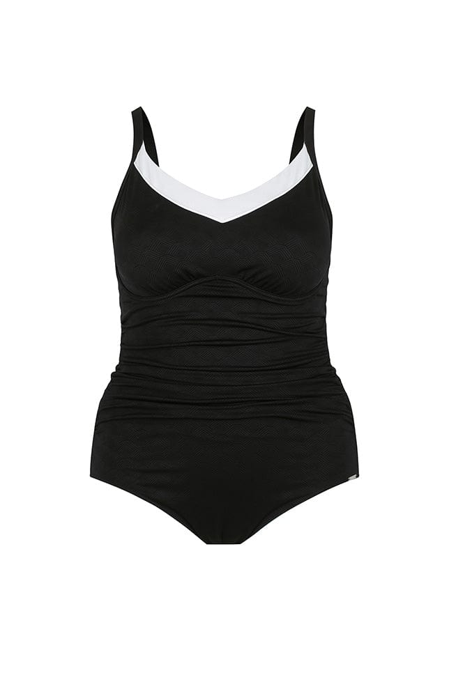 Ghost mannequin black with white stripe underwire swimsuit