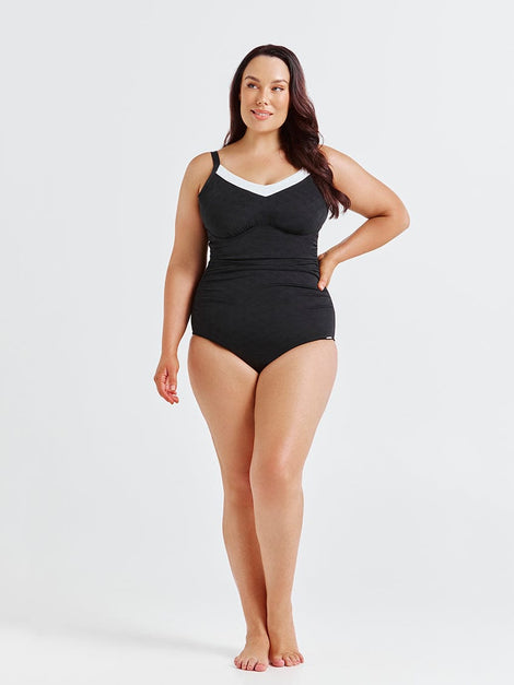 Acapulco Black and White V Neck Underwire One Piece