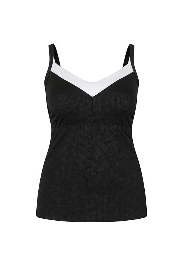 Ghost Mannequin of black and white tankini top