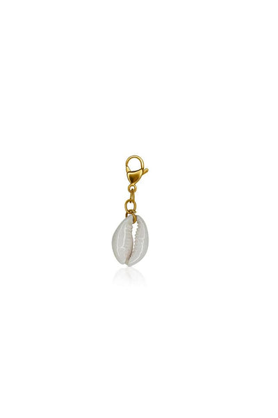 Hanging white cowrie shell with gold secure clasp Australia