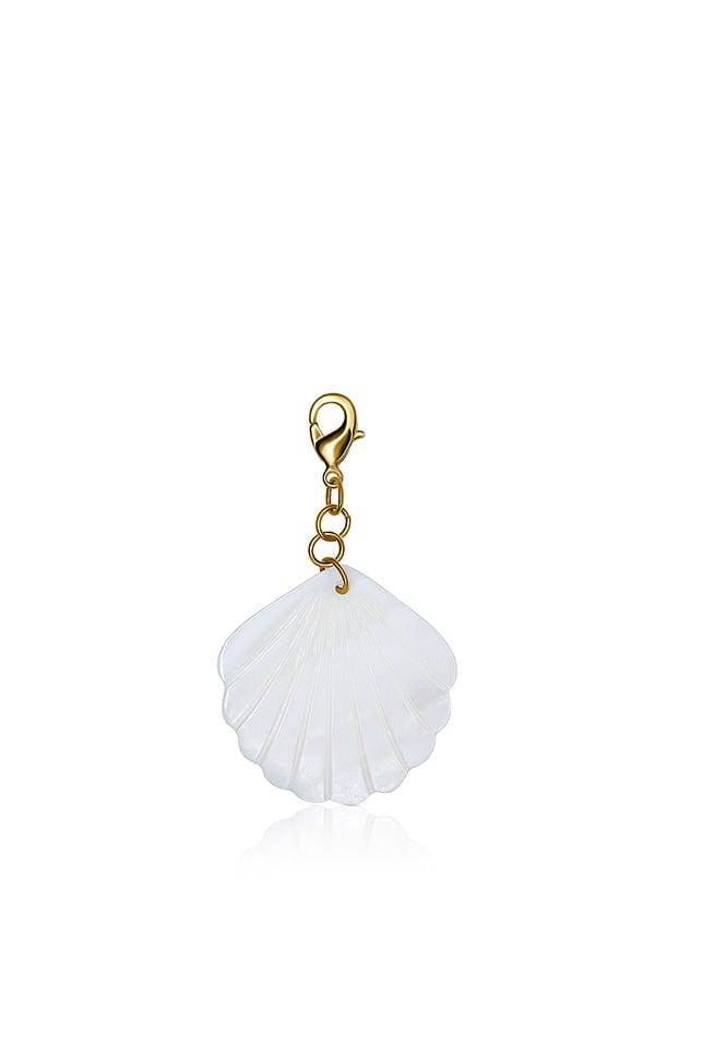White hanging pearl shell charm with gold secure clasp