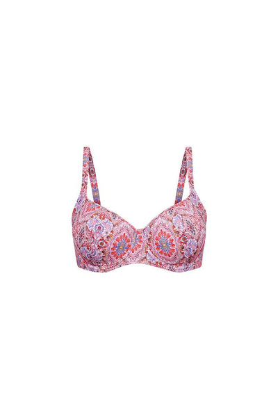 Ghost mannequin of boho pink print in flattering underwire bikini top for curve women