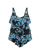 Womens Blue Floral Tankini Top