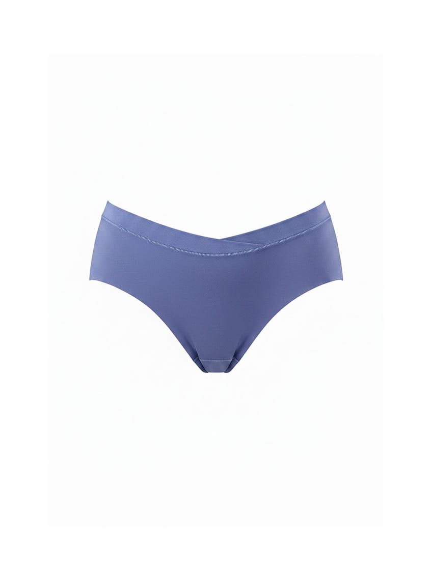 Purple high-waisted bikini bottom on a white background