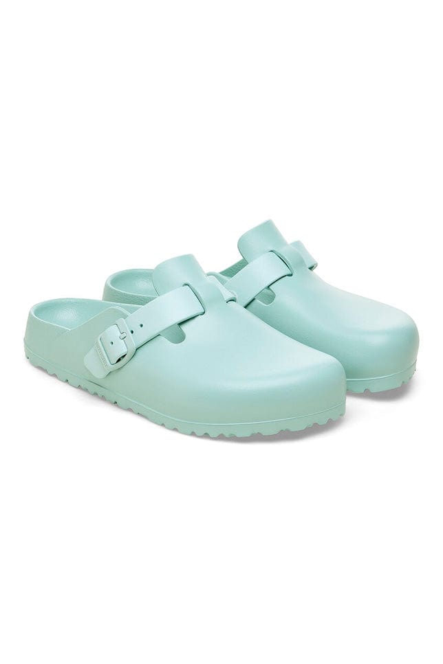 Green beach covered toe slides with buckle