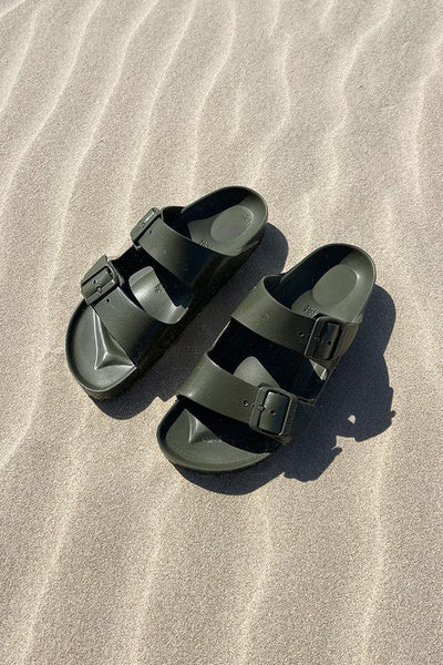 Khaki beach slip on birkenstock sandals for plus size women