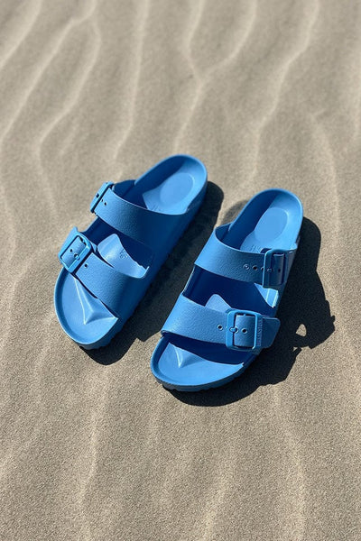 Blue eva Birkenstock slip on beach sandals for plus size women