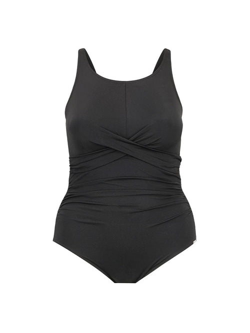 chlorine resistant black high neck twist one piece