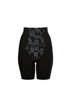 Black shapewear shorts with geometric pattern on a white background