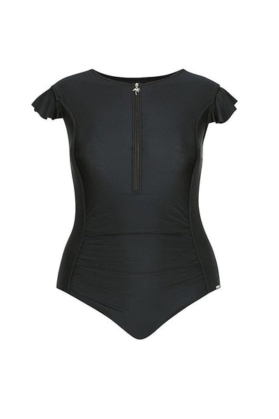 Ghost mannequin black frill sleeve one piece