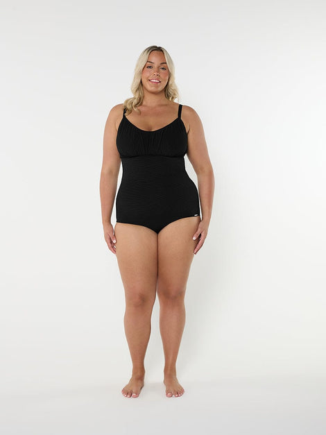 Honey Comb Black Ruched Underwire One Piece