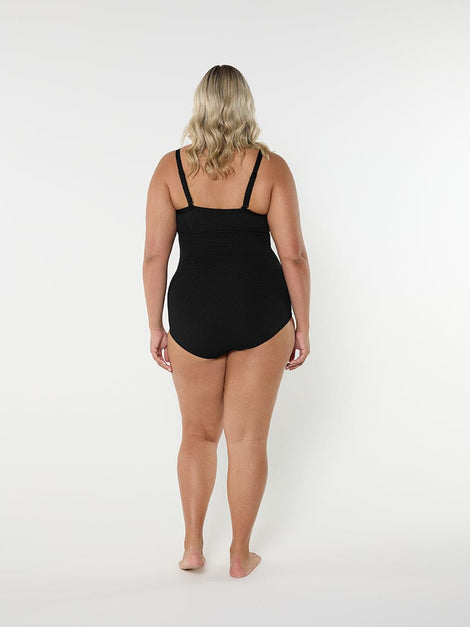 Honey Comb Black Ruched Underwire One Piece