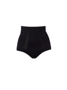 Black high-waisted briefs on a white background