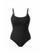 Black bodysuit with thin straps on a white background