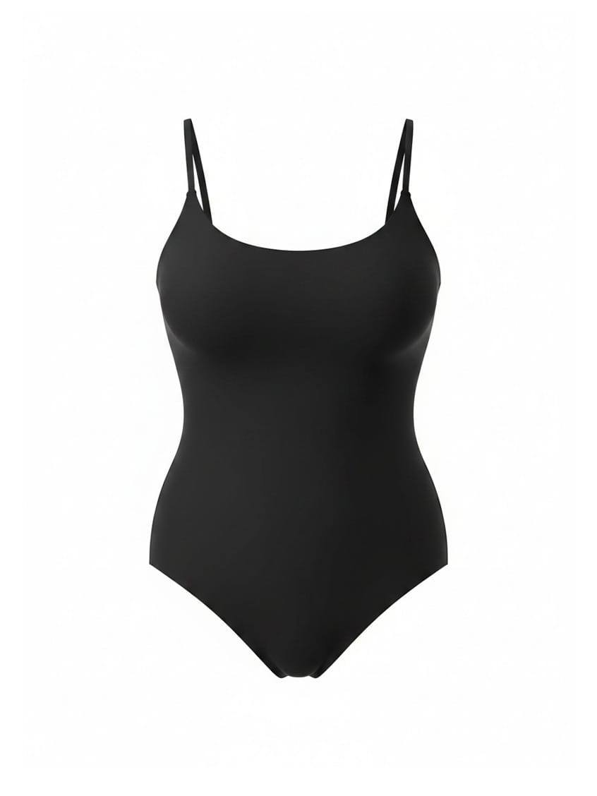 Black swimsuit with thin straps on a white background