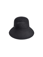Black bucket hat with text on a white background