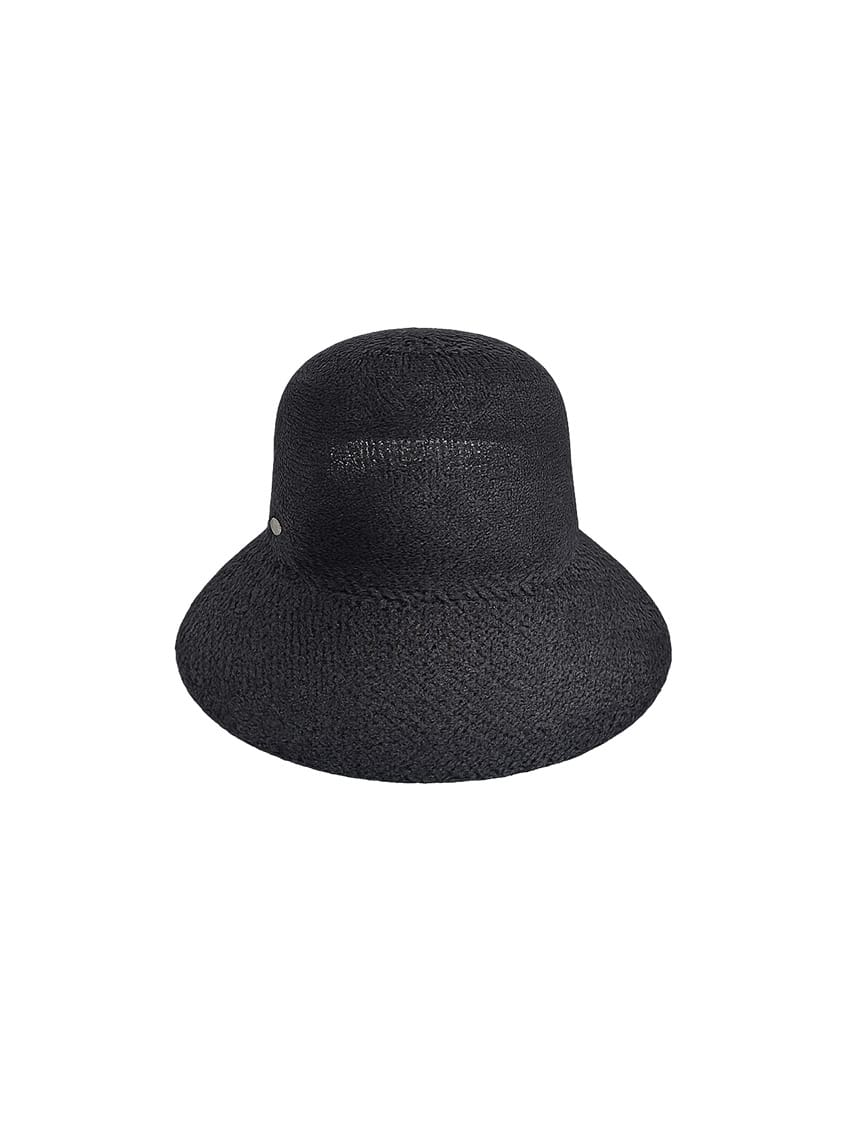 Black bucket hat with text on a white background