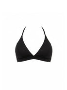 Black bralette top on a white background