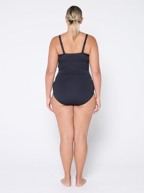 Honey Comb Black Ruched Underwire One Piece