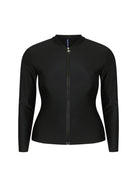 ghost mannequin image of black long sleeve rash vest with full length zip front
