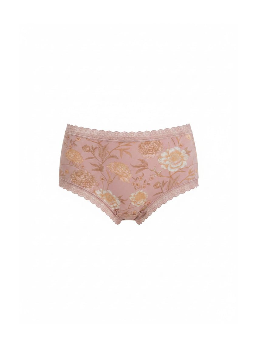 Pink floral lace underwear on a white background