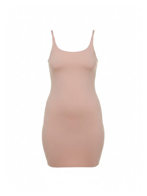 Beige slip dress on a white background