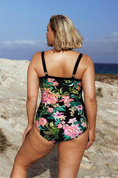 Blonde women wearing underwire one piece swimsuit Australia