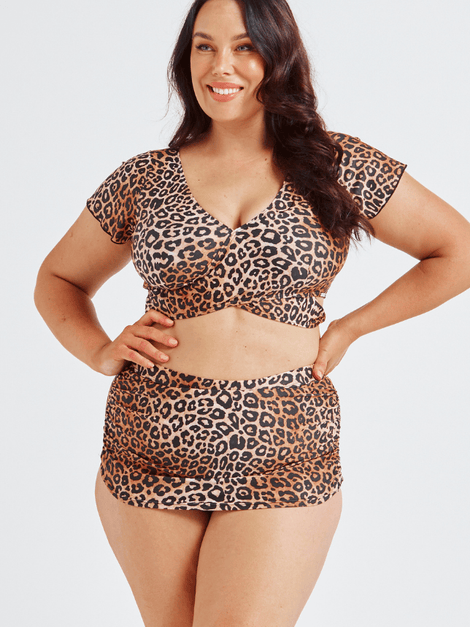 Leopard Sustainable Wrap Crop Bikini Top