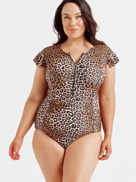 Leopard Sustainable Frill Sleeve One Piece