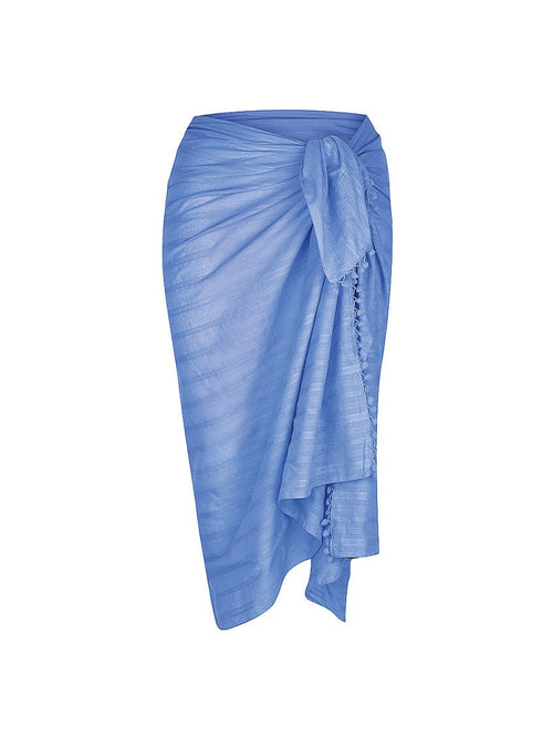 Ghost mannequin of blue cotton sarong with side tie detail